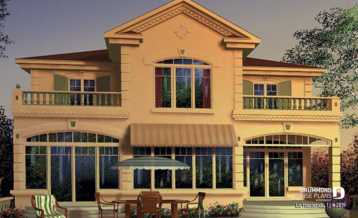 Rear view - BASE MODEL - 4 bedroom mediterranean style home, 2.5 baths, formal dining room, nice private terrace in master bedroom - La Hacienda 1