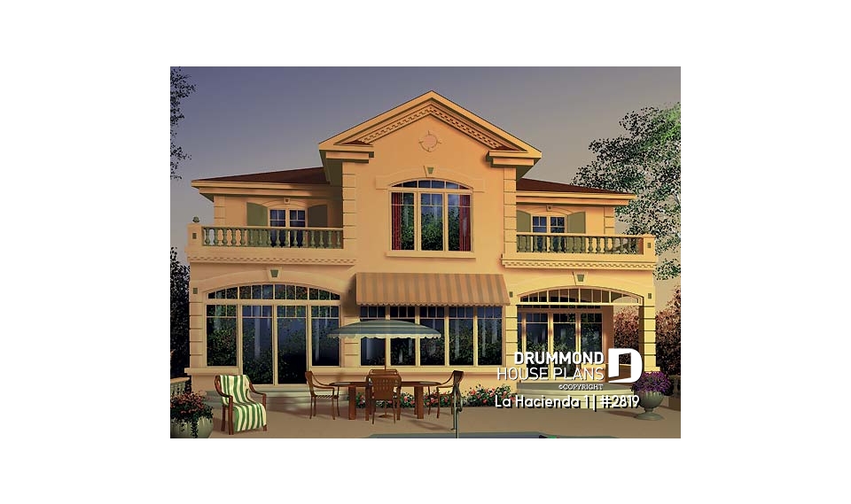 Rear view - BASE MODEL - 4 bedroom mediterranean style home, 2.5 baths, formal dining room, nice private terrace in master bedroom - La Hacienda 1