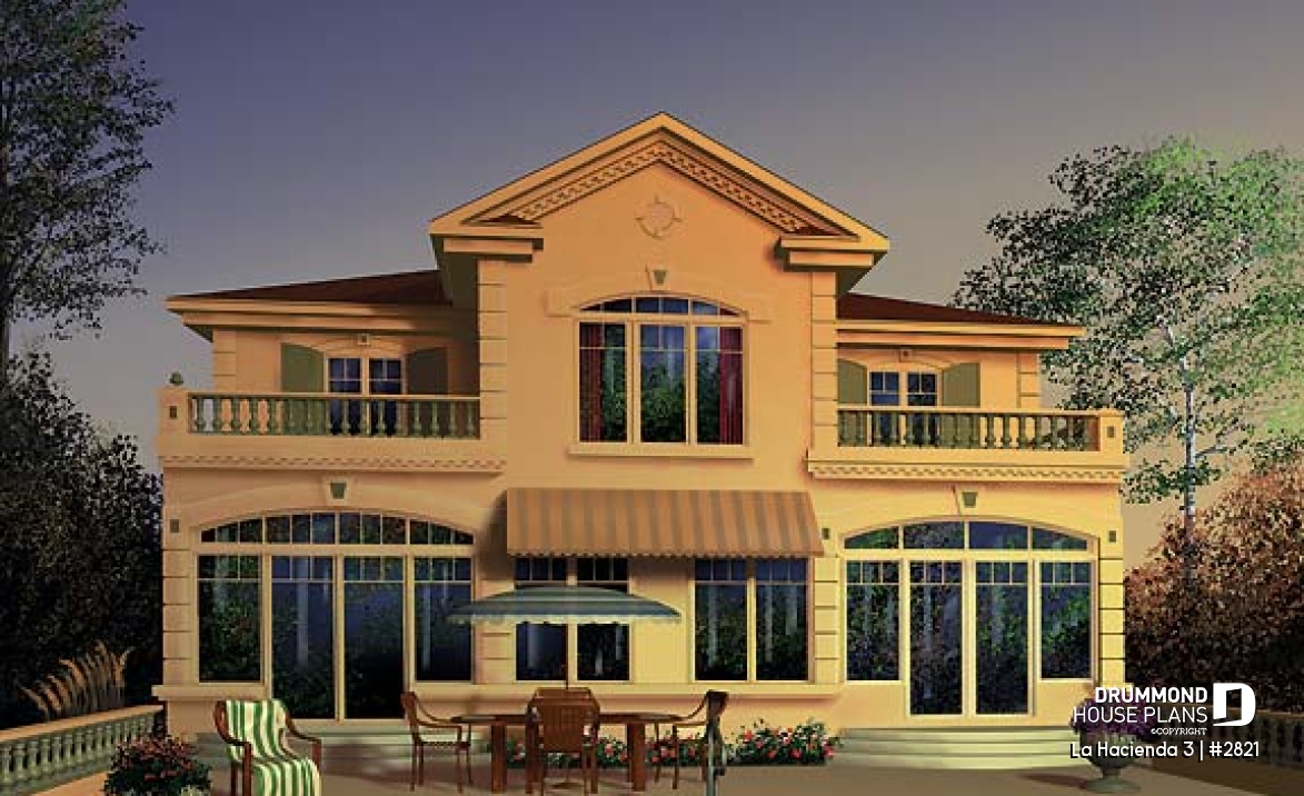 Rear view - BASE MODEL - Multigenerational house plan, one-bedroom apartment on main floor, two-story 3 bedroom for the family - La Hacienda 3