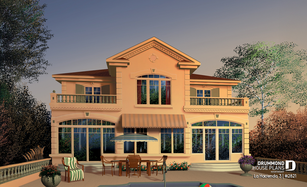 Rear view - BASE MODEL - Multigenerational house plan, one-bedroom apartment on main floor, two-story 3 bedroom for the family - La Hacienda 3