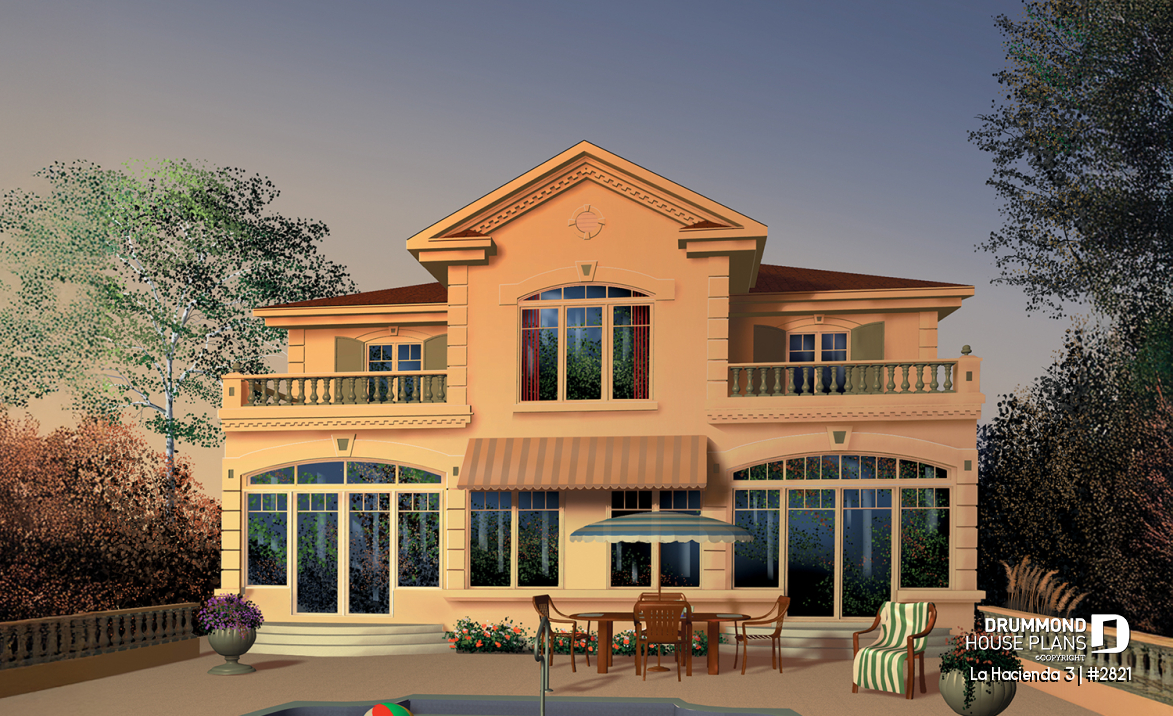 Rear view - BASE MODEL - Multigenerational house plan, one-bedroom apartment on main floor, two-story 3 bedroom for the family - La Hacienda 3