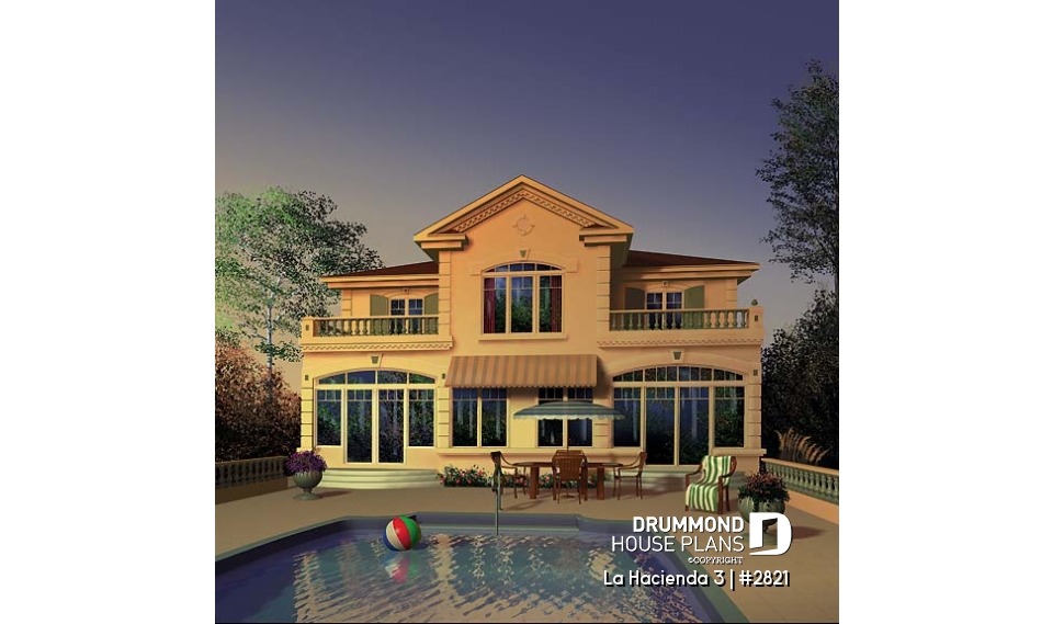 Rear view - BASE MODEL - Multigenerational house plan, one-bedroom apartment on main floor, two-story 3 bedroom for the family - La Hacienda 3