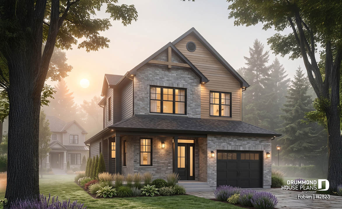 front - BASE MODEL - Modern Craftsman Two-Storey Home with Garage – Bright Design for Narrow Lots - Fabien