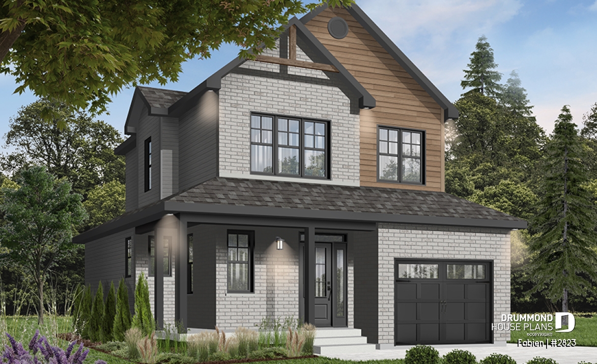front - BASE MODEL - Modern Craftsman Two-Storey Home with Garage – Bright Design for Narrow Lots - Fabien