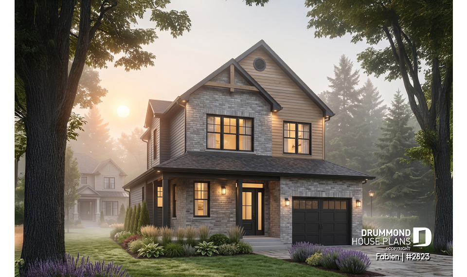 front - BASE MODEL - Modern Craftsman Two-Storey Home with Garage – Bright Design for Narrow Lots - Fabien