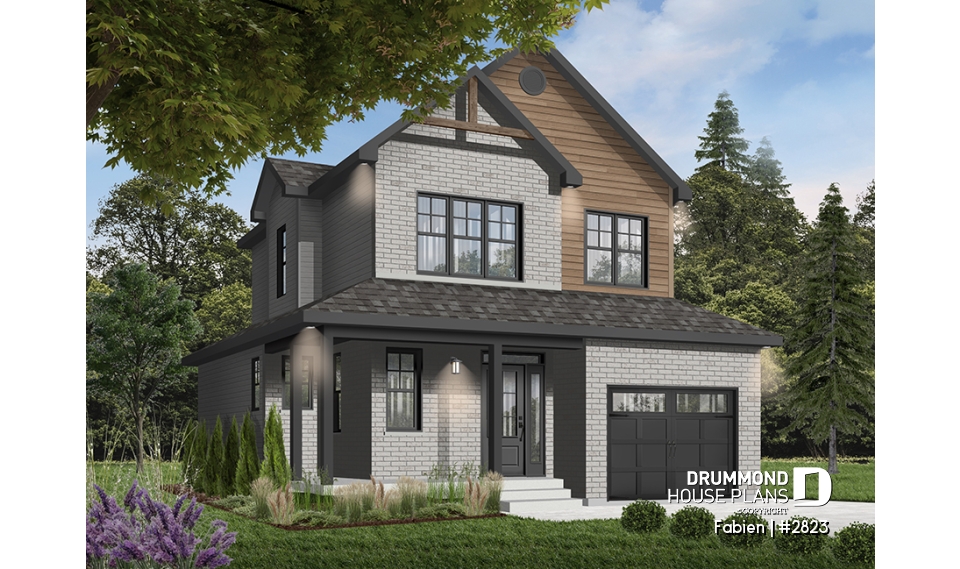 front - BASE MODEL - Modern Craftsman Two-Storey Home with Garage – Bright Design for Narrow Lots - Fabien