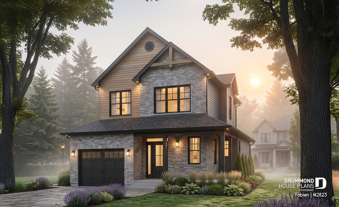 front - BASE MODEL - Modern Craftsman Two-Storey Home with Garage – Bright Design for Narrow Lots - Fabien