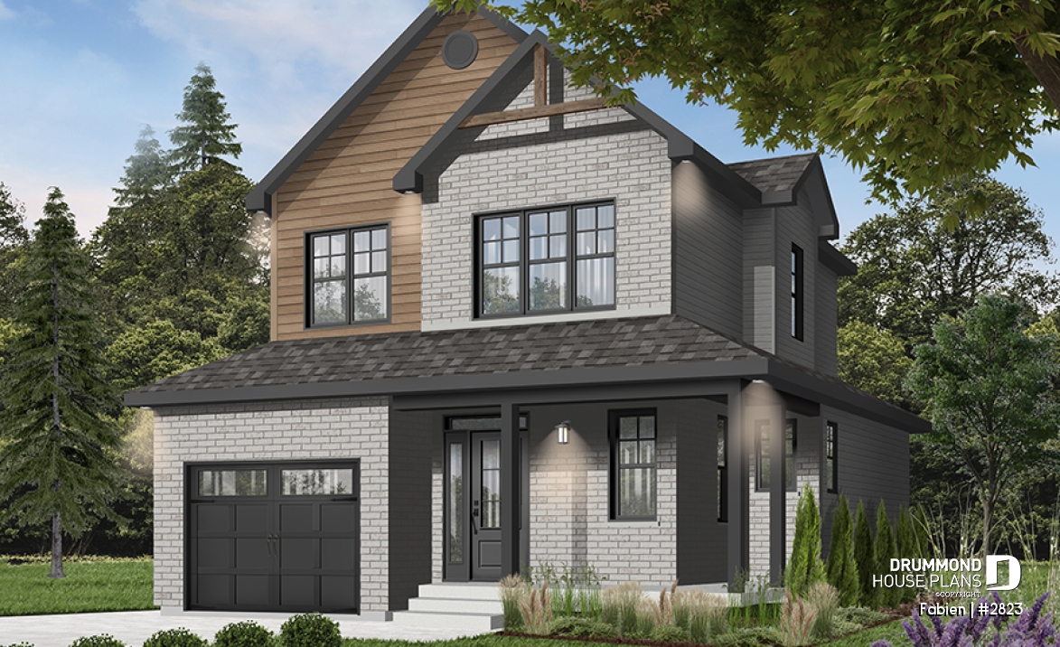 front - BASE MODEL - Modern Craftsman Two-Storey Home with Garage – Bright Design for Narrow Lots - Fabien