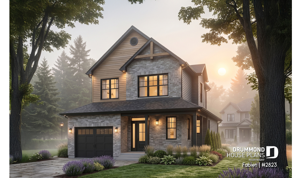 front - BASE MODEL - Modern Craftsman Two-Storey Home with Garage – Bright Design for Narrow Lots - Fabien