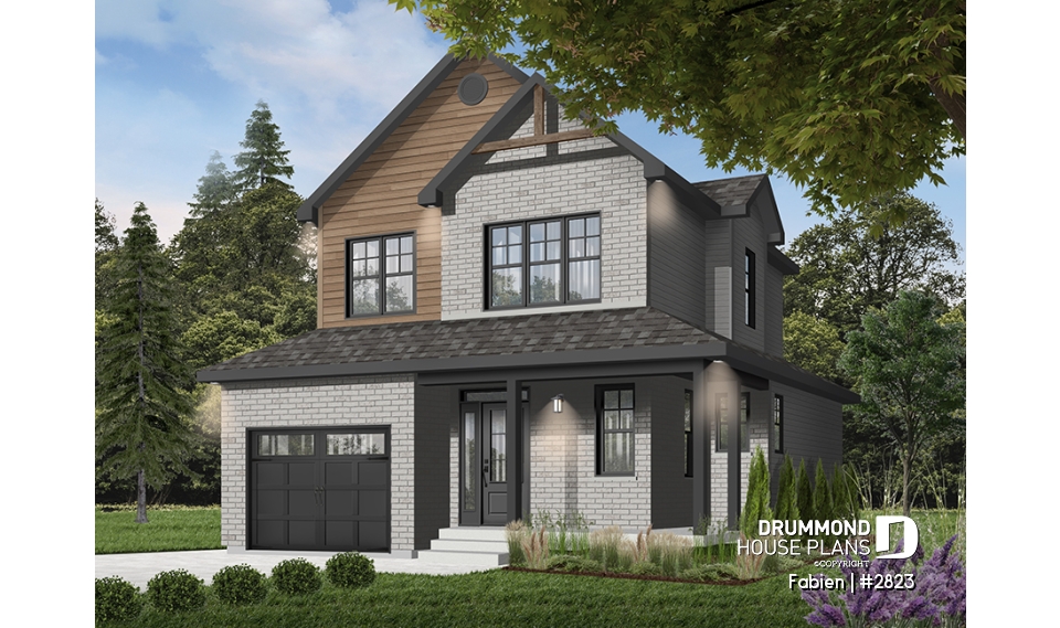 front - BASE MODEL - Modern Craftsman Two-Storey Home with Garage – Bright Design for Narrow Lots - Fabien