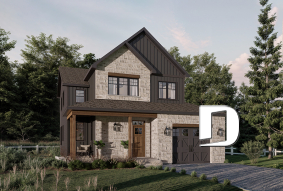Color version 3 - Front - Small 2-Story Modern Craftsman with 3 bedrooms, 1.5 baths, open floor plan, kitchen with pantry - Fabien 2