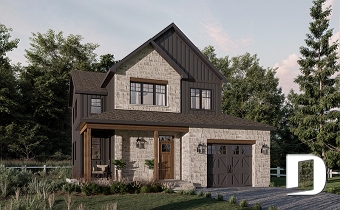 Color version 3 - Front - Small 2-Story Modern Craftsman with 3 bedrooms, 1.5 baths, open floor plan, kitchen with pantry - Fabien 2