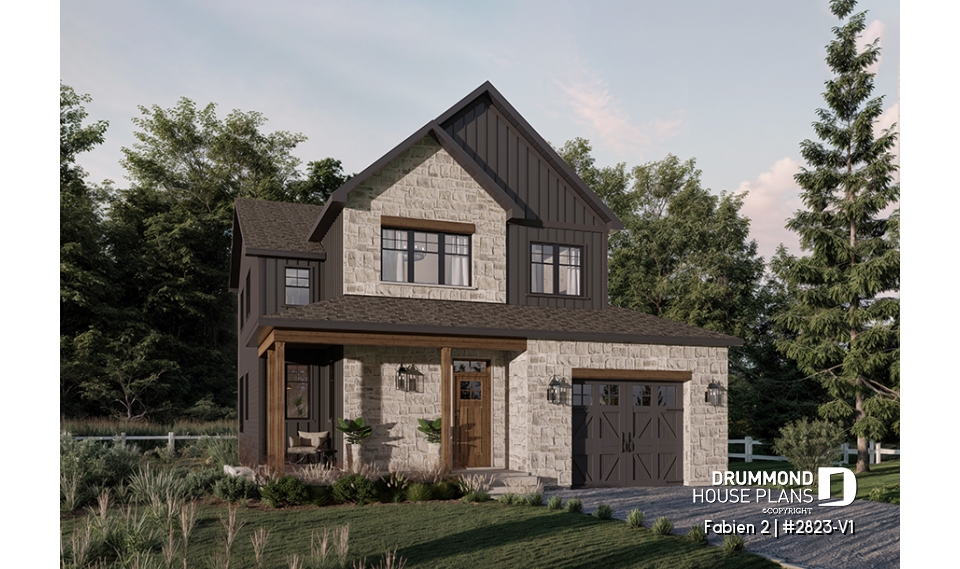 Color version 3 - Front - Two-story country-style home with garage, bright open spaces and cozy family feel - Fabien 2