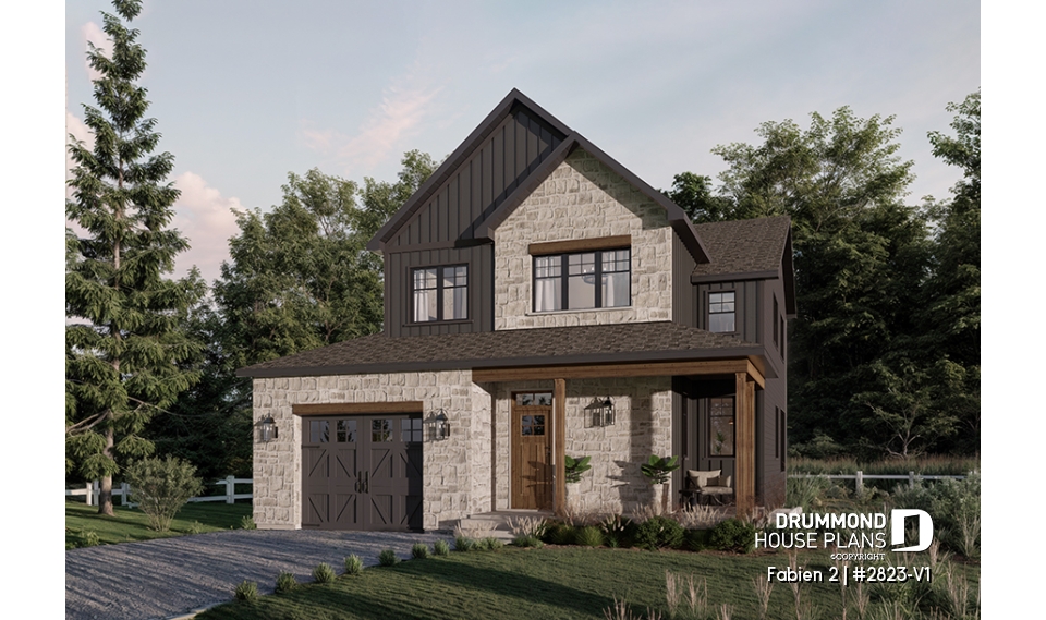 Color version 3 - Front - Two-story country-style home with garage, bright open spaces and cozy family feel - Fabien 2