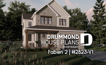 front - BASE MODEL - Small 2-Story Modern Craftsman with 3 bedrooms, 1.5 baths, open floor plan, kitchen with pantry - Fabien 2