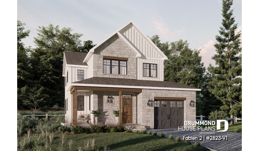 front - BASE MODEL - Small 2-Story Modern Craftsman with 3 bedrooms, 1.5 baths, open floor plan, kitchen with pantry - Fabien 2