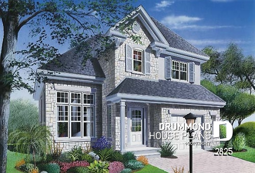 front - BASE MODEL - 2 storey house plan with cathedral ceiling in living room - Hanout