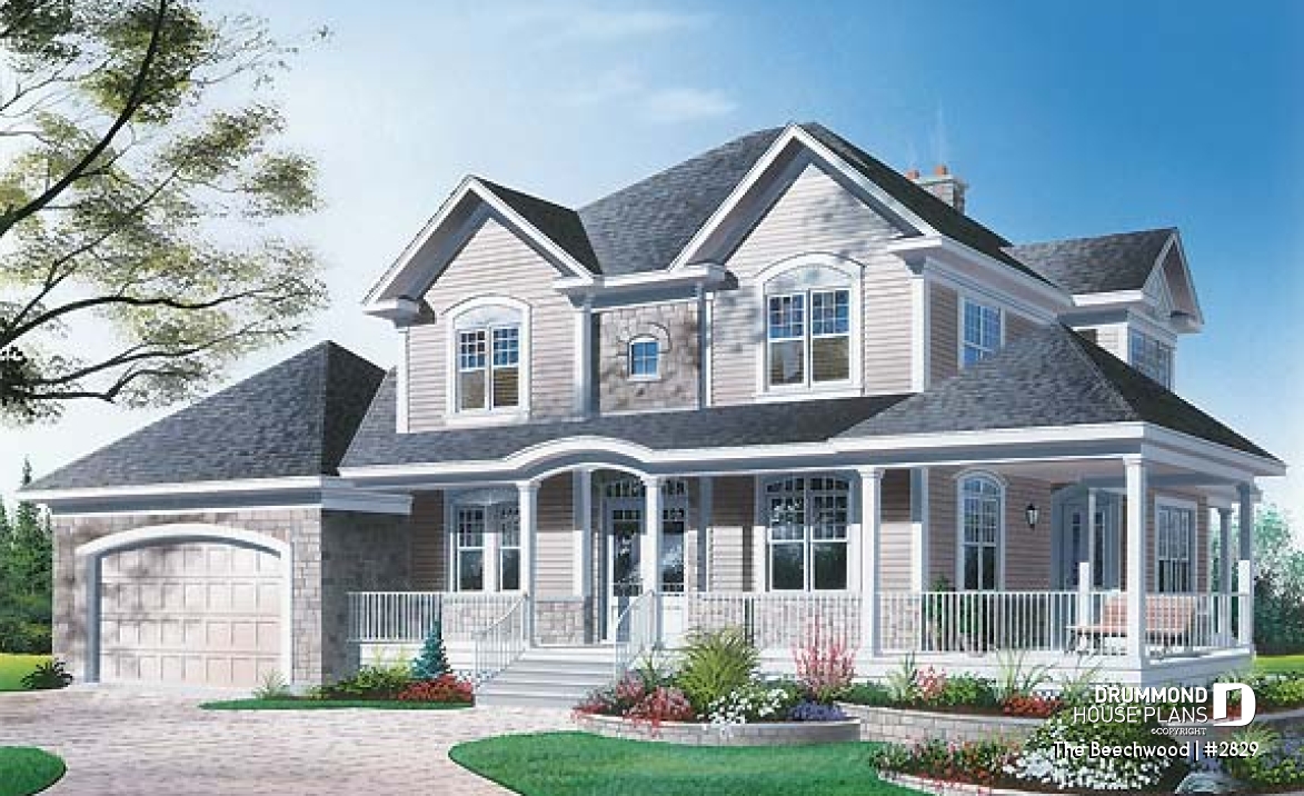 front - BASE MODEL - Master suite with fireplace, 2 living rooms, 9' ceiling, 3 to 4 bedrooms, garage - The Beechwood