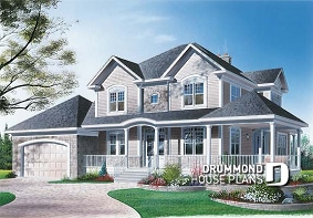 front - BASE MODEL - Master suite with fireplace, 2 living rooms, 9' ceiling, 3 to 4 bedrooms, garage - The Beechwood