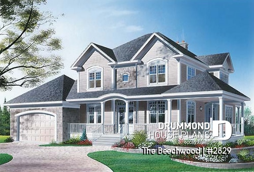 front - BASE MODEL - Master suite with fireplace, 2 living rooms, 9' ceiling, 3 to 4 bedrooms, garage - The Beechwood