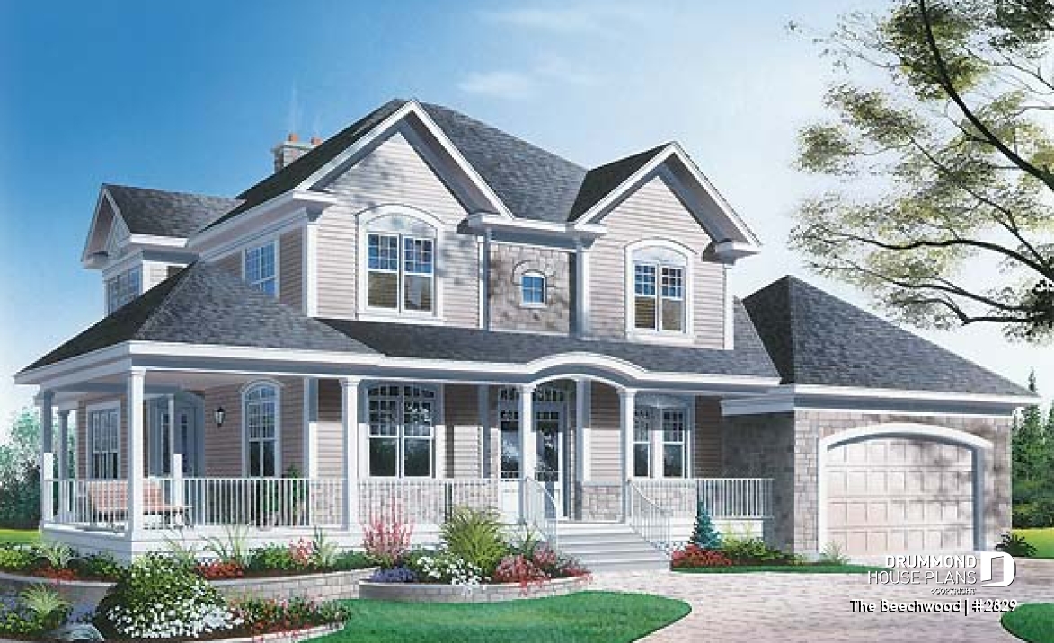 front - BASE MODEL - Master suite with fireplace, 2 living rooms, 9' ceiling, 3 to 4 bedrooms, garage - The Beechwood