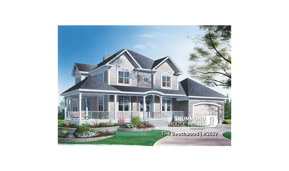 front - BASE MODEL - Master suite with fireplace, 2 living rooms, 9' ceiling, 3 to 4 bedrooms, garage - The Beechwood