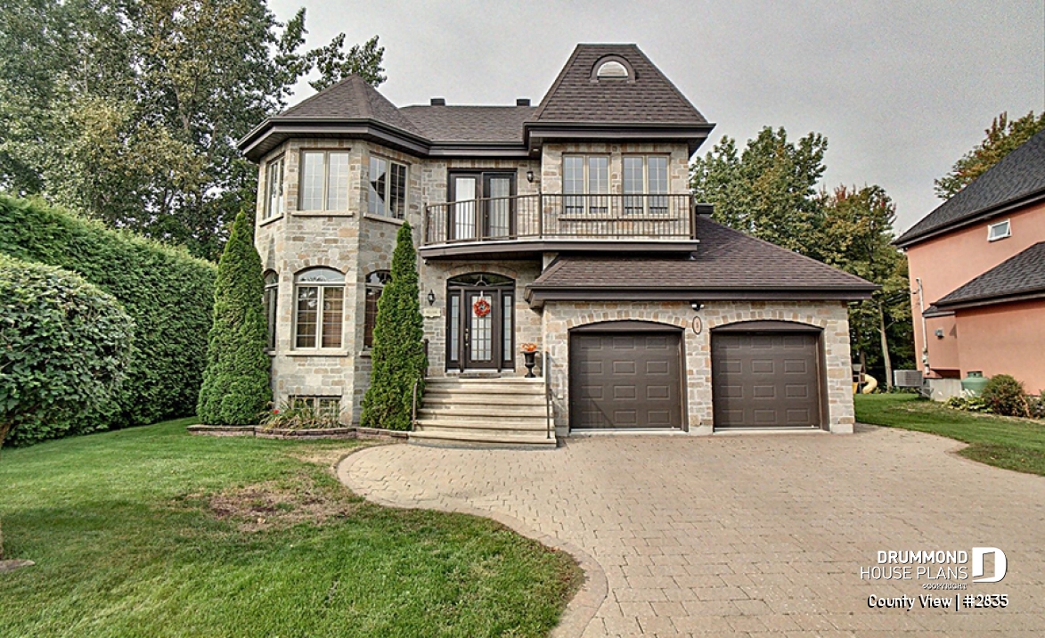 front - BASE MODEL - European style home plan with 3 to 4 bedrooms, formal living / dining, family room - County View