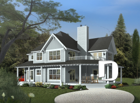 front - BASE MODEL - Country Cottage home plan, wraparound porch, 3 to 4 bedrooms, large master suite, lakefront home - Heritage 3