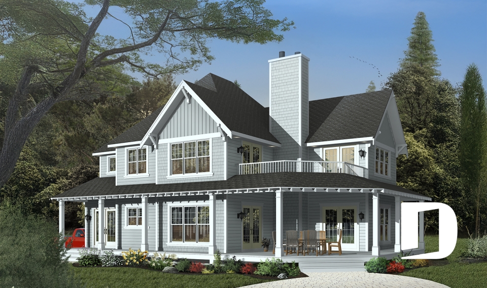 front - BASE MODEL - Country Cottage home plan, wraparound porch, 3 to 4 bedrooms, large master suite, lakefront home - Heritage 3