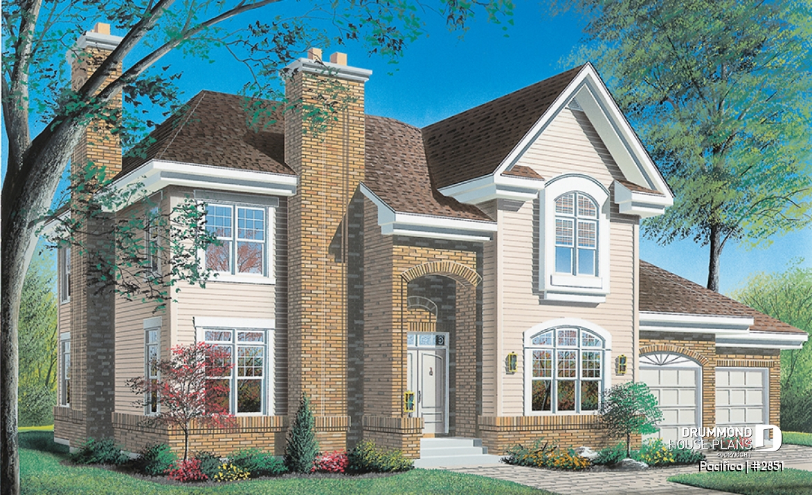 front - BASE MODEL - Large 4 bedroom house plans with indoor pool, 2-car garage with bonus space above, fireplaces, pantry - Pacifica