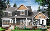 Color version 6 - Front - Craftsman house plan, 3 to 4 bedrooms, home office, solarium, side entry 2-car garage, fireplace - Ridgewood 3