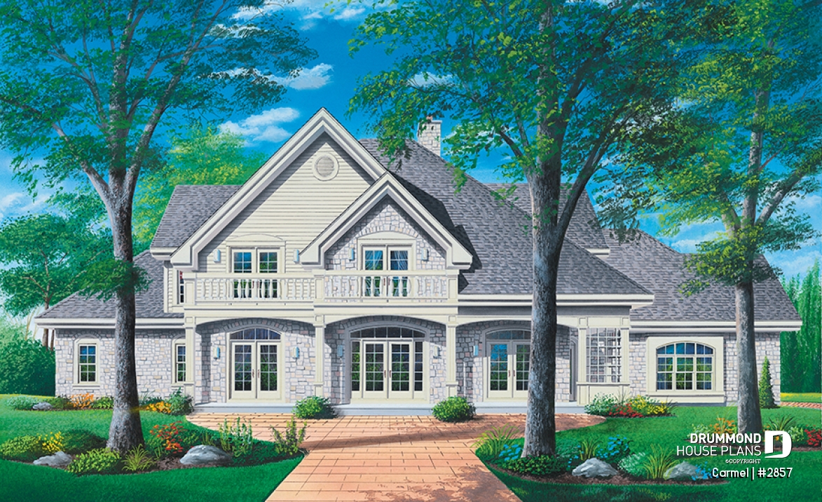 front - BASE MODEL - 5 bed, 3.5 bath, 3-car garage house plan, formal dining &amp; living room, large master (main floor) with ensuite - Carmel