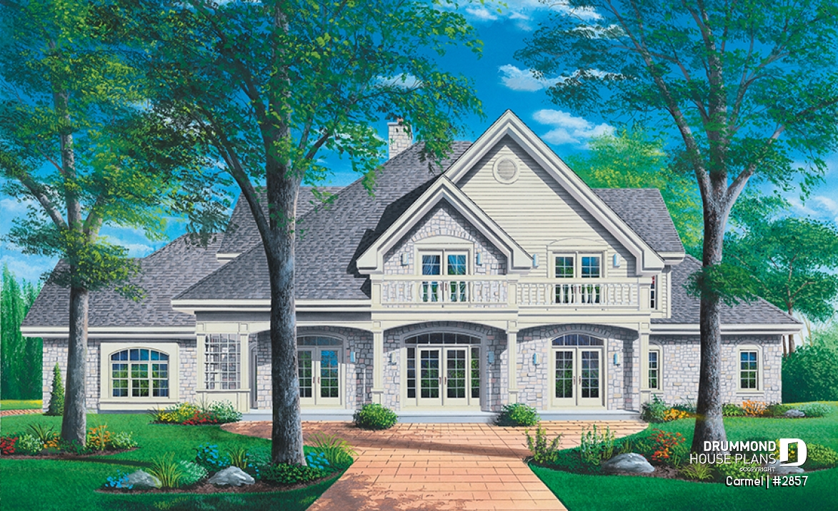 front - BASE MODEL - 5 bed, 3.5 bath, 3-car garage house plan, formal dining &amp; living room, large master (main floor) with ensuite - Carmel