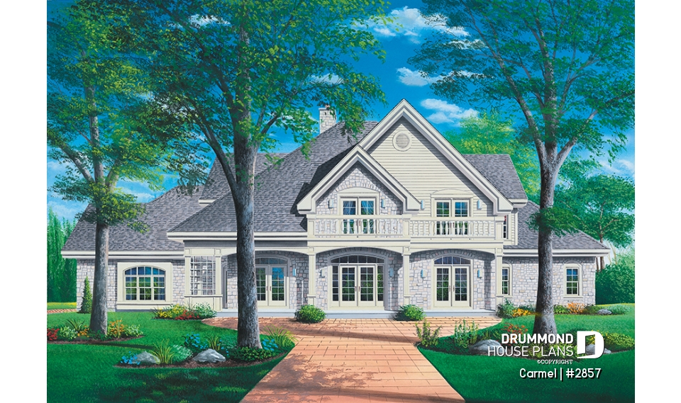 front - BASE MODEL - 5 bed, 3.5 bath, 3-car garage house plan, formal dining &amp; living room, large master (main floor) with ensuite - Carmel
