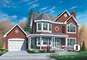 front - BASE MODEL - Victorian house plan with 3 to 4 bedrooms, 2 home offices, garage, unfinished basement - Jacob