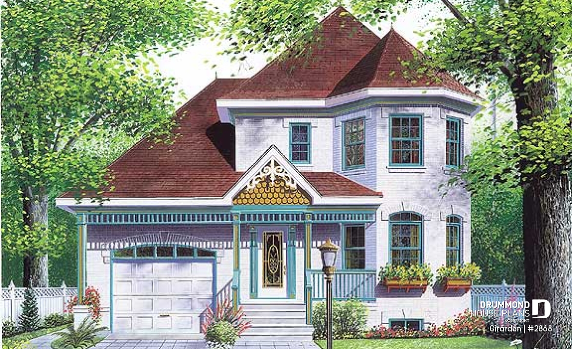 front - BASE MODEL - Victorian home design with garage, bonus room and 3 bedrooms - Girardon