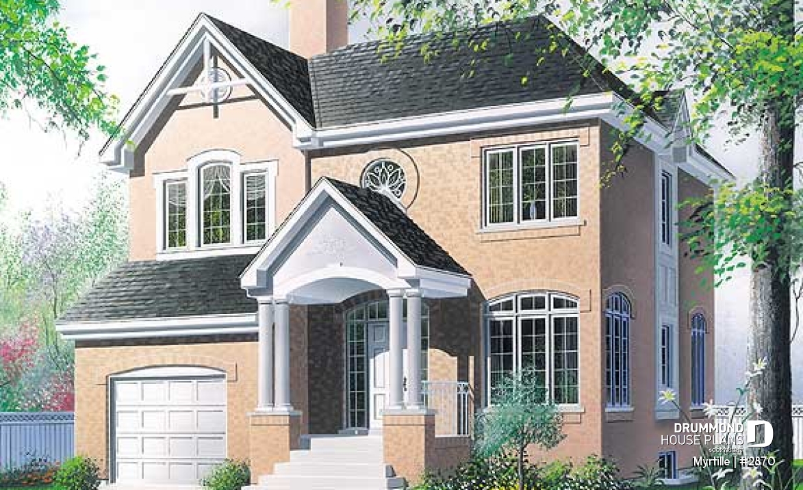 front - BASE MODEL - English style home plan with breakfast nook and garage - Myrtille