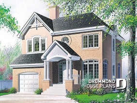 front - BASE MODEL - English style home plan with breakfast nook and garage - Myrtille