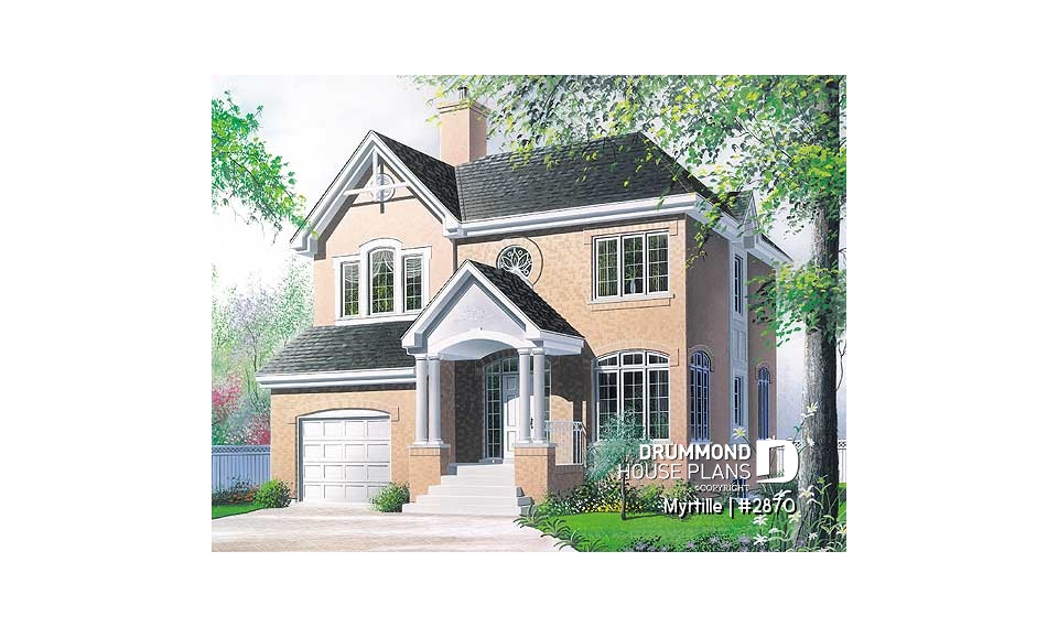 front - BASE MODEL - English style home plan with breakfast nook and garage - Myrtille