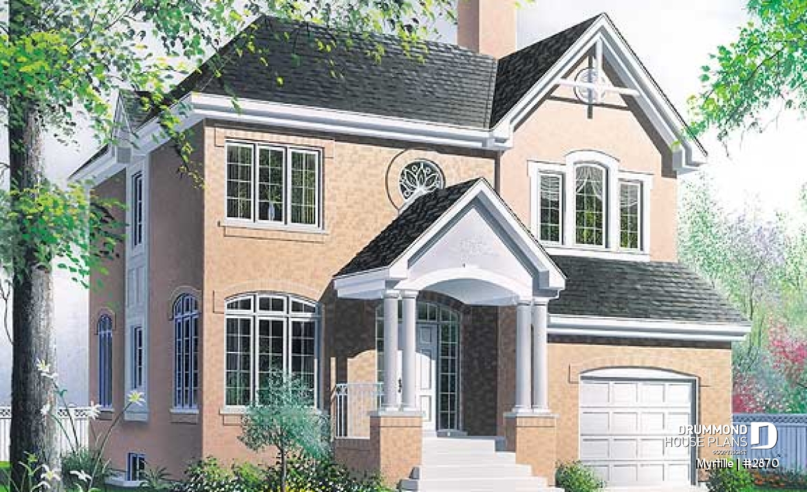 front - BASE MODEL - English style home plan with breakfast nook and garage - Myrtille