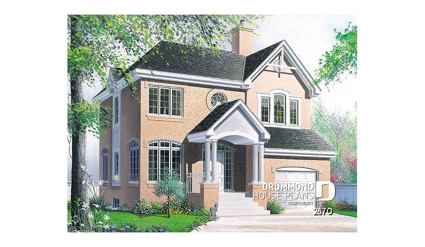 front - BASE MODEL - English style home plan with breakfast nook and garage - Myrtille