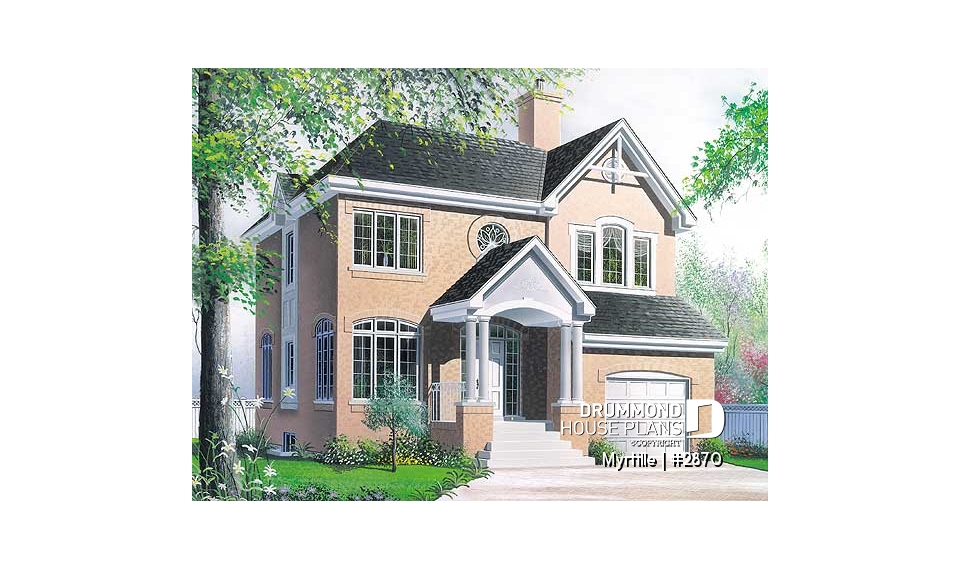 front - BASE MODEL - English style home plan with breakfast nook and garage - Myrtille