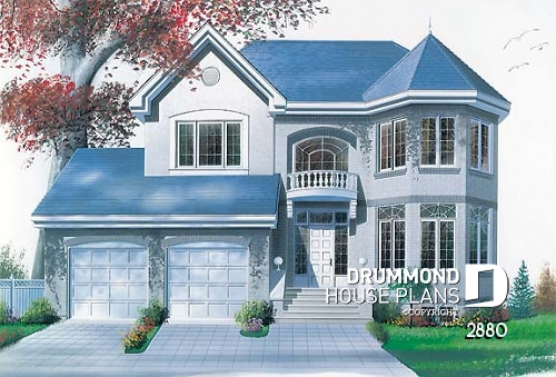 front - BASE MODEL - House floor plan with 2 family rooms, 3 bedrooms and 2-car garage - Garrison
