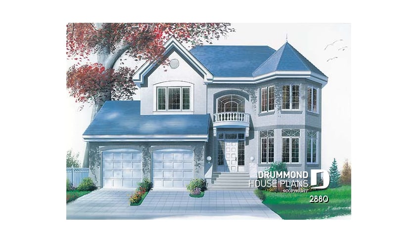 front - BASE MODEL - House floor plan with 2 family rooms, 3 bedrooms and 2-car garage - Garrison