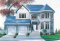 front - BASE MODEL - House floor plan with 2 family rooms, 3 bedrooms and 2-car garage - Garrison
