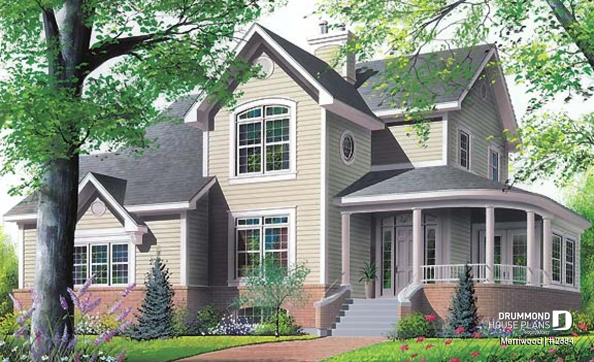 front - BASE MODEL - Beautiful 4 bedroom country style house plan, master ensuite, side-load 2-car garage, solarium - Merriwood
