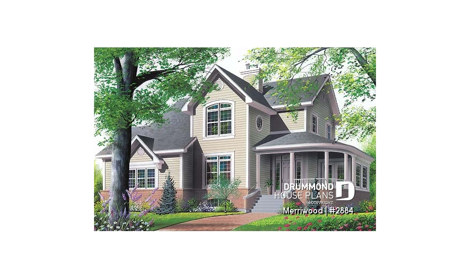 front - BASE MODEL - Beautiful 4 bedroom country style house plan, master ensuite, side-load 2-car garage, solarium - Merriwood