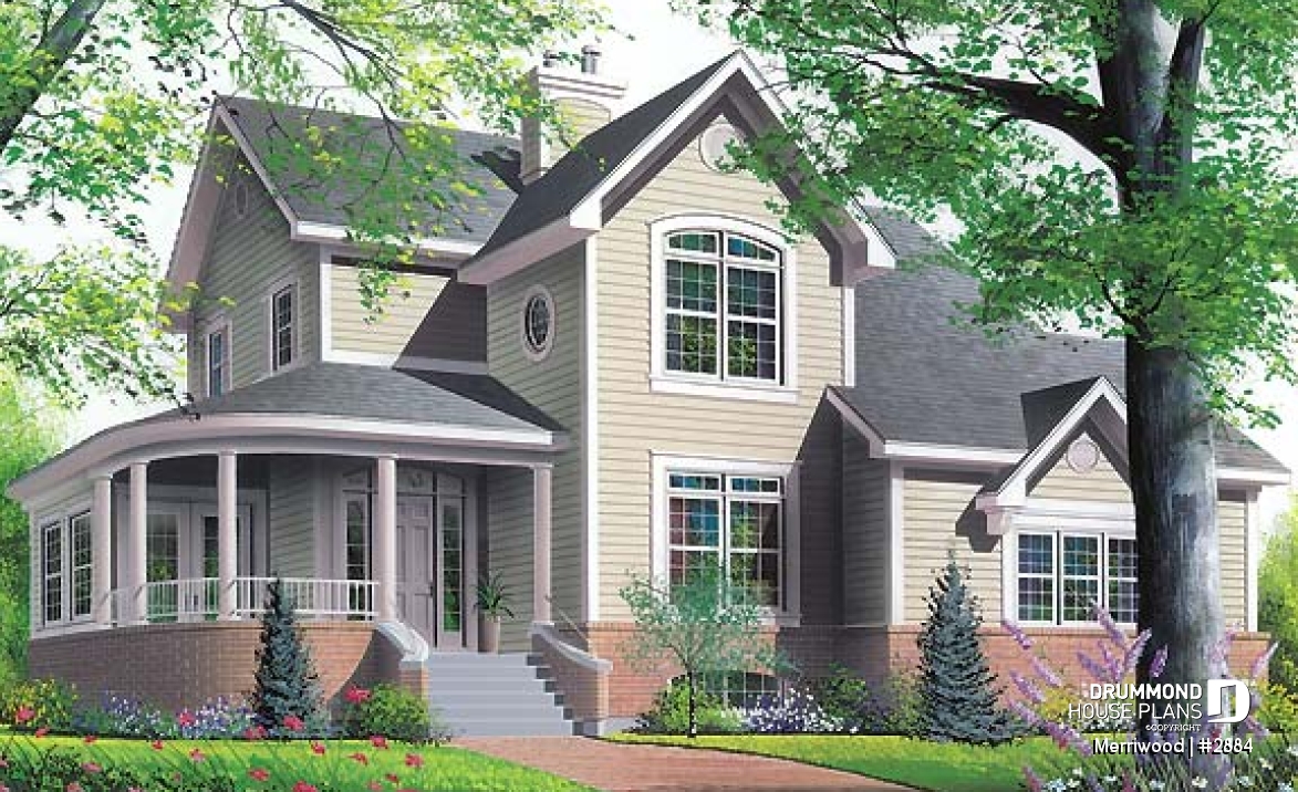 front - BASE MODEL - Beautiful 4 bedroom country style house plan, master ensuite, side-load 2-car garage, solarium - Merriwood