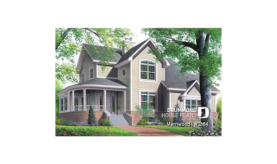 front - BASE MODEL - Beautiful 4 bedroom country style house plan, master ensuite, side-load 2-car garage, solarium - Merriwood