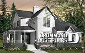 Color version 1 - Front - 4 bedroom Farmhouse home plan, master suite, 2 covered porches, 9' ceiling on main level, 2 fireplaces - Merriwood 3